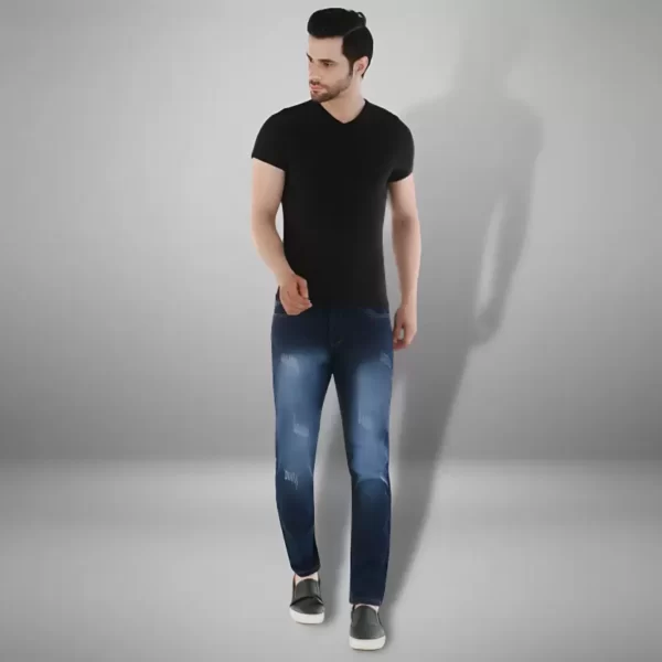 Men Slim Mid Rise Dark Blue Jeans - Image 6