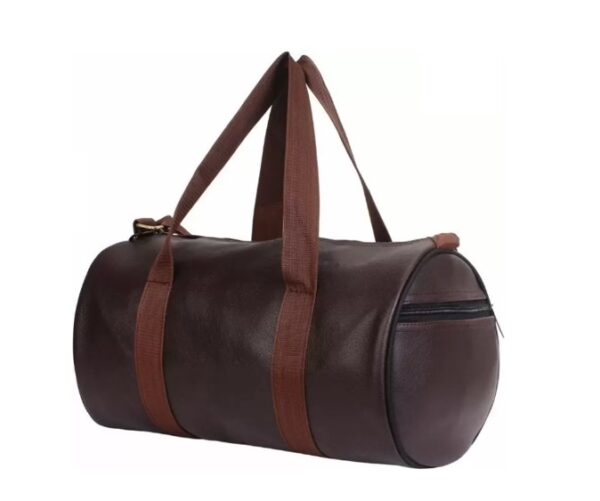 VIKY PU Leather Gym Duffel Bag, Dark Brown Plain