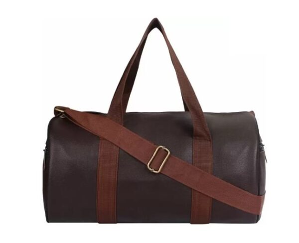 VIKY PU Leather Gym Duffel Bag, Dark Brown Plain - Image 2