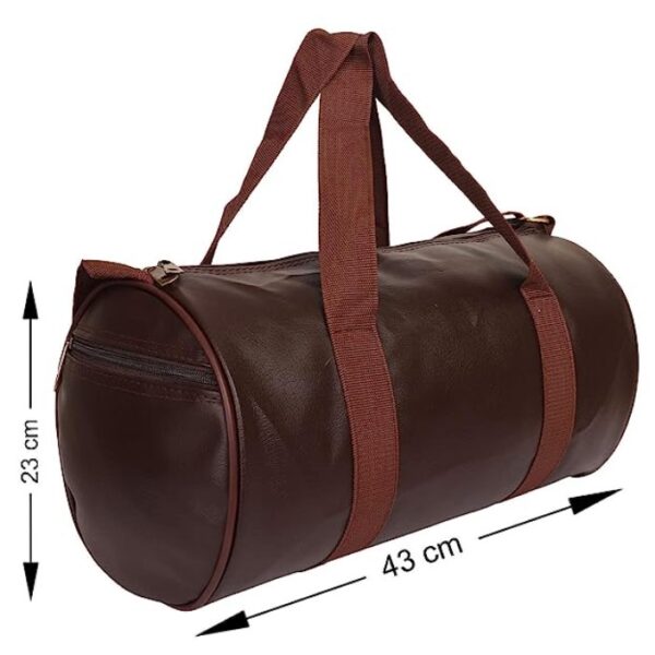 VIKY PU Leather Gym Duffel Bag, Dark Brown Plain - Image 4